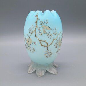 Antique Victorian Stevens & Williams Webb Blue Cased Painted Satin Glass Vase